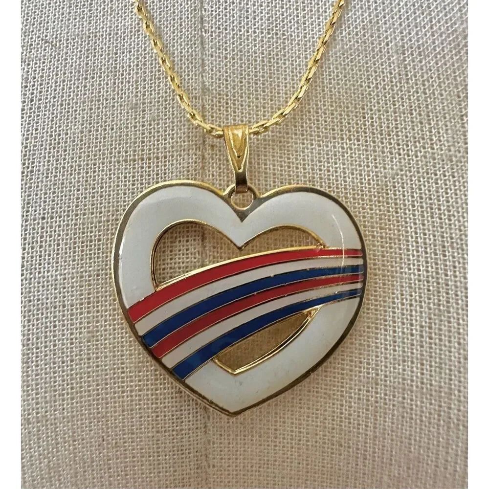 Red white and blue heart pendant necklace